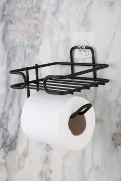 Yapışkanlı Yedekli Tuvalet Kağıtlığı Wc Kağıtlık Tutucu Askısı Mat Siyah