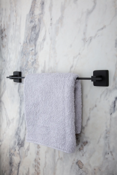 Siyah Paslanmaz Uzun Havluluk / Geniş Kapaklı Tuvalet Kağıtlığı / Banyo Askılığı -Pirinç 3lü Set