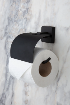 Siyah Paslanmaz Uzun Havluluk / Geniş Kapaklı Tuvalet Kağıtlığı / Banyo Askılığı -Pirinç 3lü Set