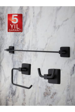 Siyah Paslanmaz Uzun Havluluk / Açık Tuvalet Kağıtlığı / Banyo Askılığı -Pirinç 3lü Set
