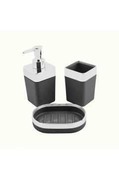 Banyo Seti Gri 5'li Takım Lüx Çöp Kovası Sabunluk Diş Fırçalık WC Fırça