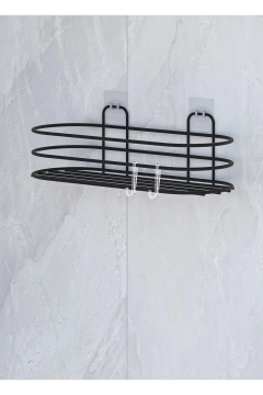 Yapışkanlı Banyo Düzenleyici Oval 2 Adet Banyo Rafı Şampuanlık Sabunluk Mat Siyah Duş Askısı Rafı