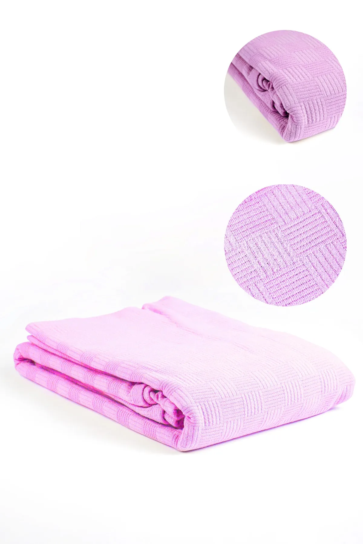 Dama Desen Pamuklu Tek Kişilik Pike Ve Yatak Örtüsü -Pembe